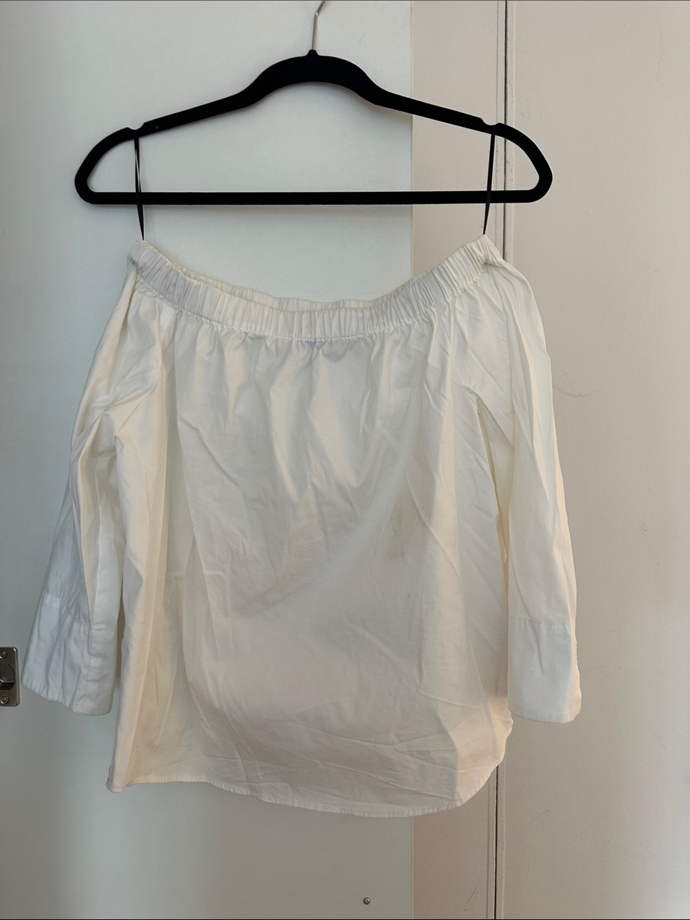 Zara White Elastic Off Shoulder Poplin Blouse